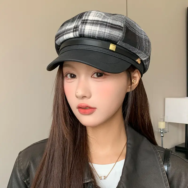Women Plaid Duckbill Winter Beret Cap - Image 6