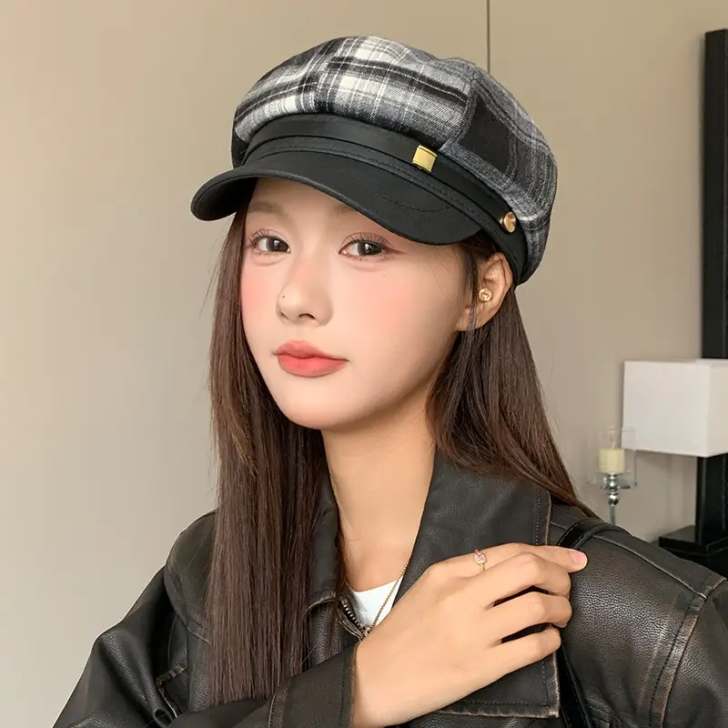 Women Plaid Duckbill Winter Beret Cap - Image 8