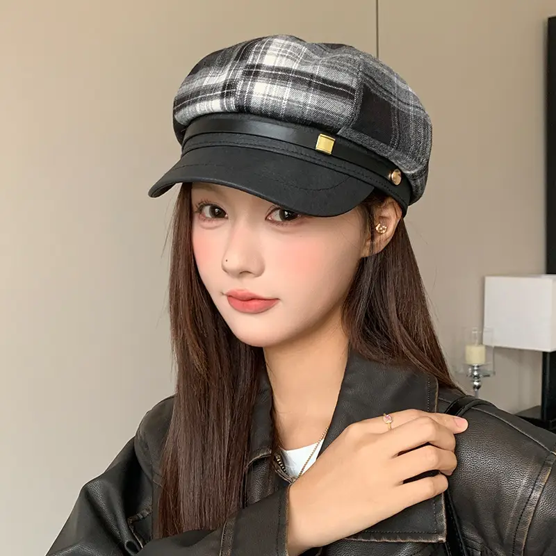 Women Plaid Duckbill Winter Beret Cap — feature 5