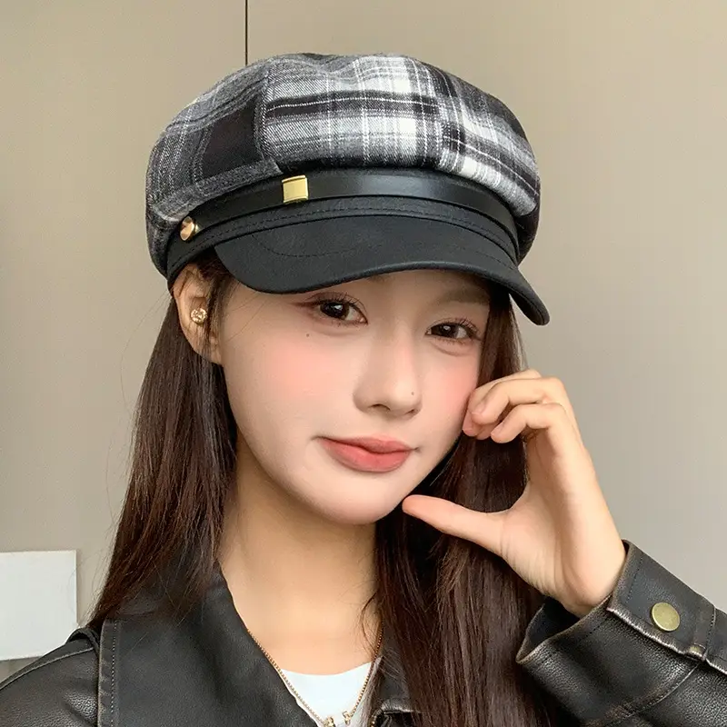 Women Plaid Duckbill Winter Beret Cap — feature 7