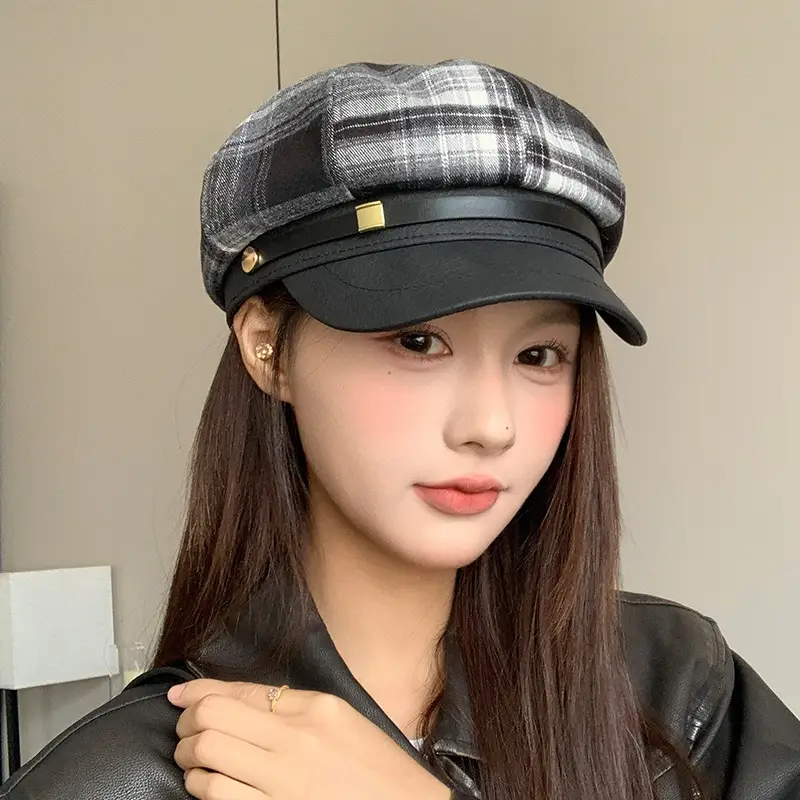 Women Plaid Duckbill Winter Beret Cap — feature 8