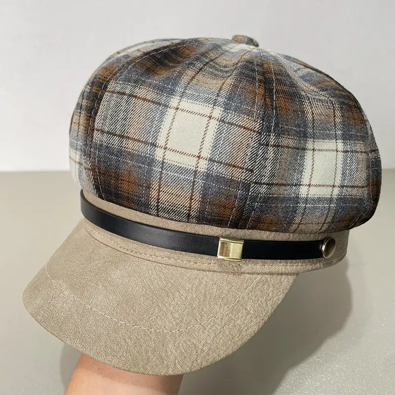 Women Plaid Duckbill Winter Beret Cap - Image 2
