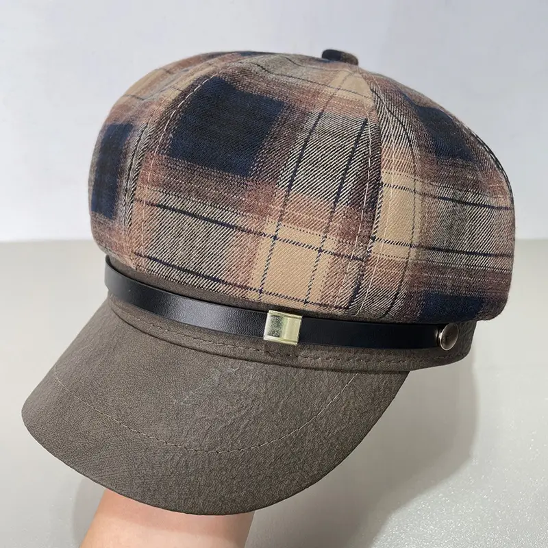 Women Plaid Duckbill Winter Beret Cap - Image 3