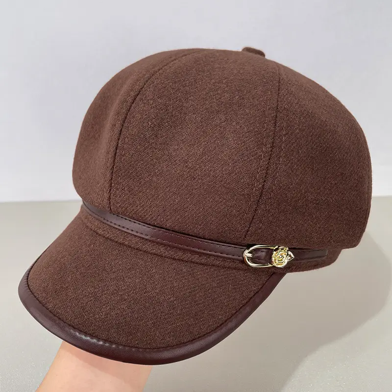 Women Plaid Duckbill Winter Beret Cap - Image 5