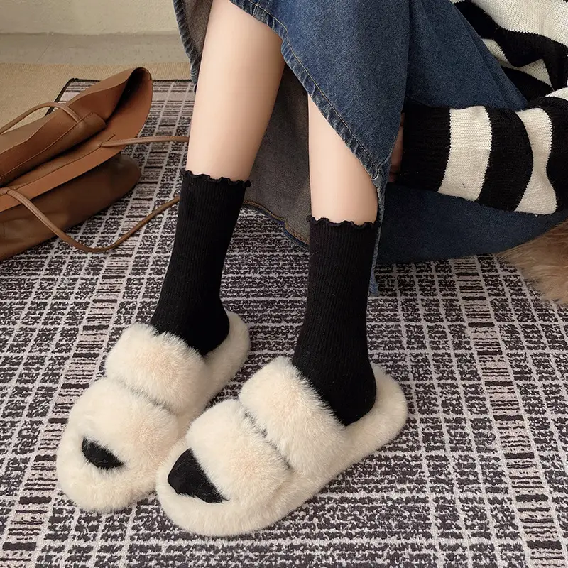 Thick-soled height-increasing fluffy slippers for women's outerwear ins home home explosion non-slip all-match autumn and winter cotton slippers