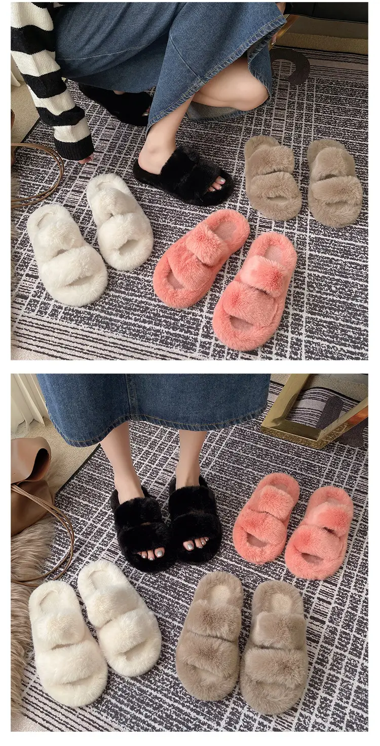 Thick-soled height-increasing fluffy slippers for women's outerwear ins home home explosion non-slip all-match autumn and winter cotton slippers — feature 3