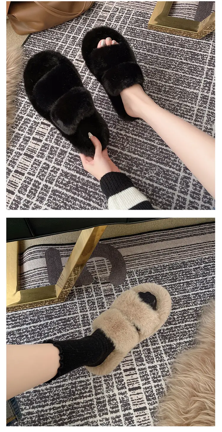 Thick-soled height-increasing fluffy slippers for women's outerwear ins home home explosion non-slip all-match autumn and winter cotton slippers — feature 5