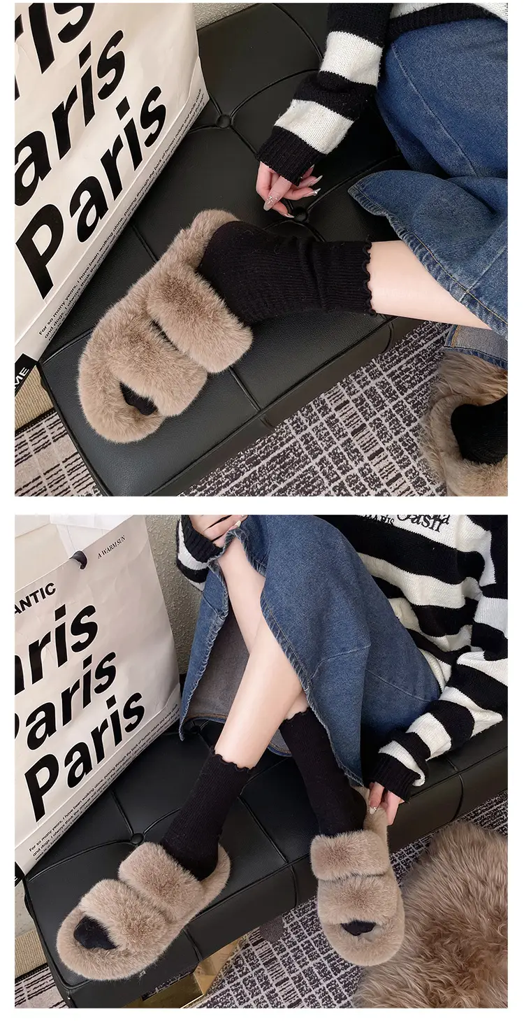 Thick-soled height-increasing fluffy slippers for women's outerwear ins home home explosion non-slip all-match autumn and winter cotton slippers — feature 6