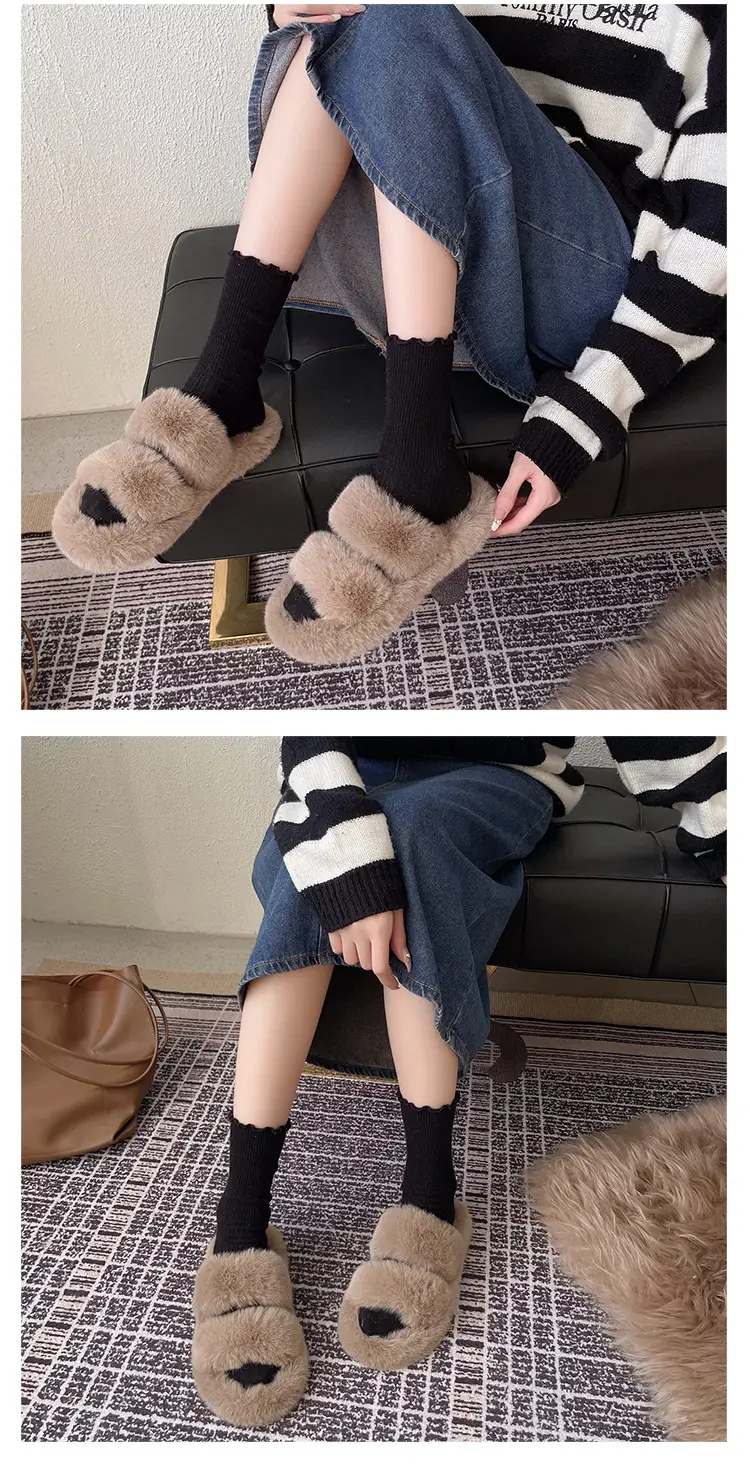 Thick-soled height-increasing fluffy slippers for women's outerwear ins home home explosion non-slip all-match autumn and winter cotton slippers — feature 7