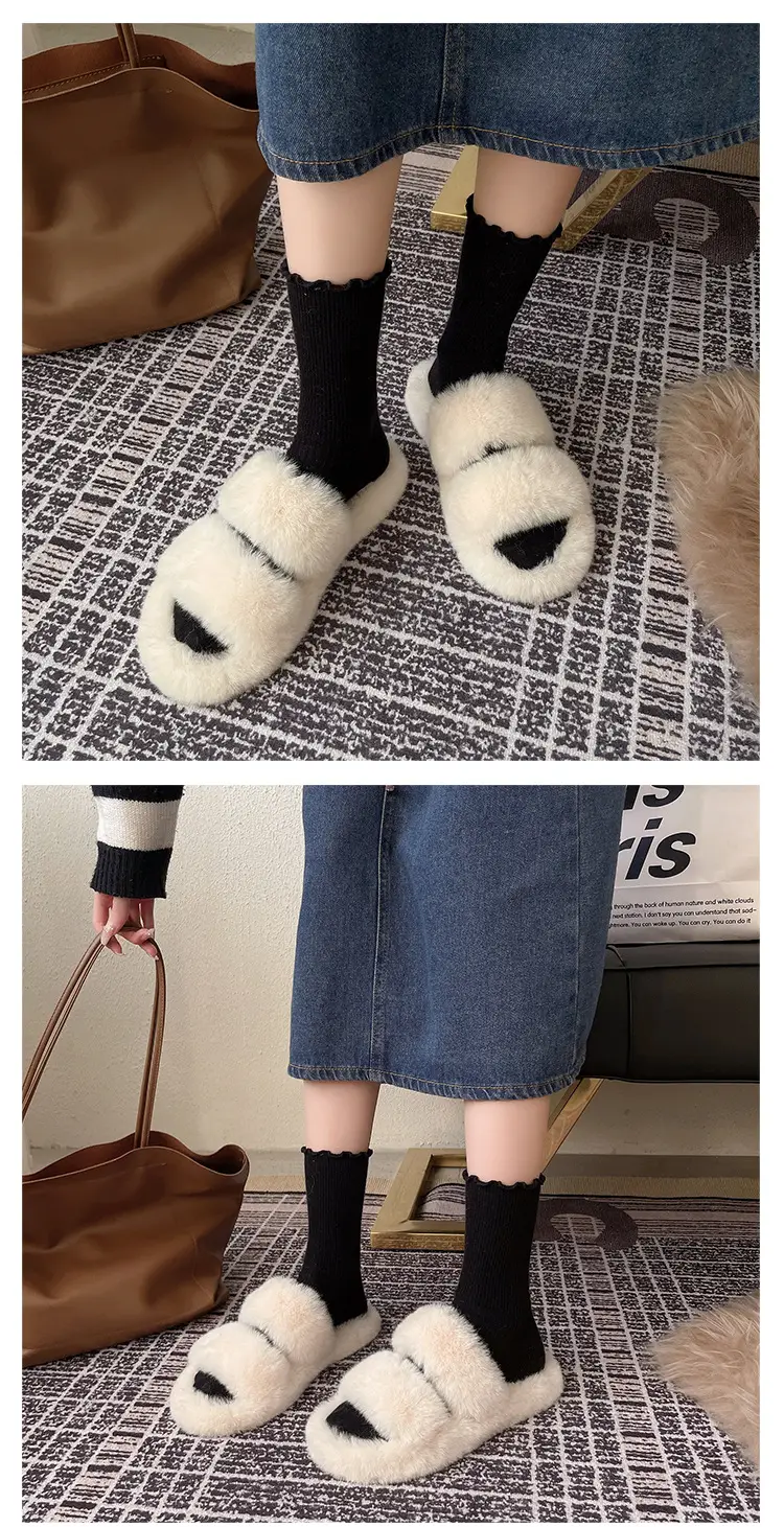 Thick-soled height-increasing fluffy slippers for women's outerwear ins home home explosion non-slip all-match autumn and winter cotton slippers — feature 8