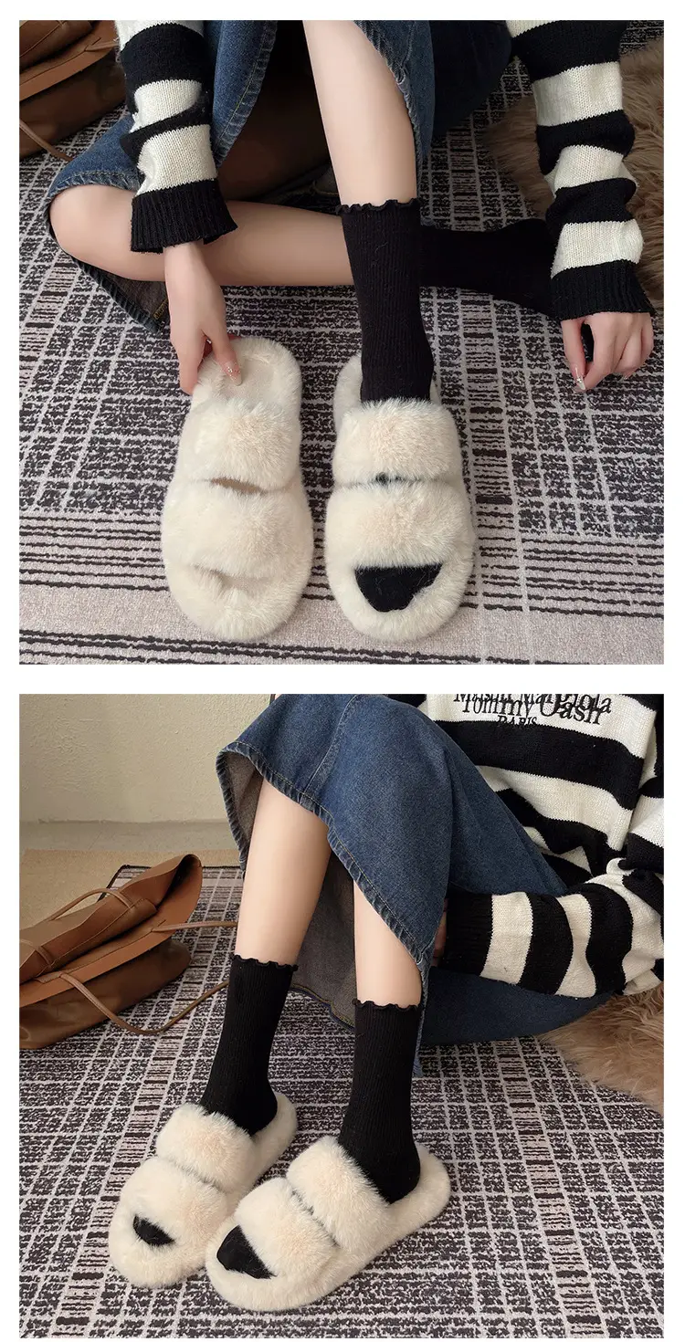 Thick-soled height-increasing fluffy slippers for women's outerwear ins home home explosion non-slip all-match autumn and winter cotton slippers — feature 9