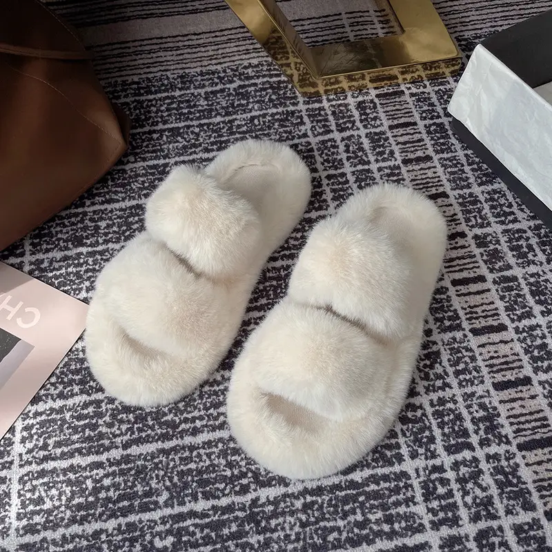 Thick-soled height-increasing fluffy slippers for women's outerwear ins home home explosion non-slip all-match autumn and winter cotton slippers