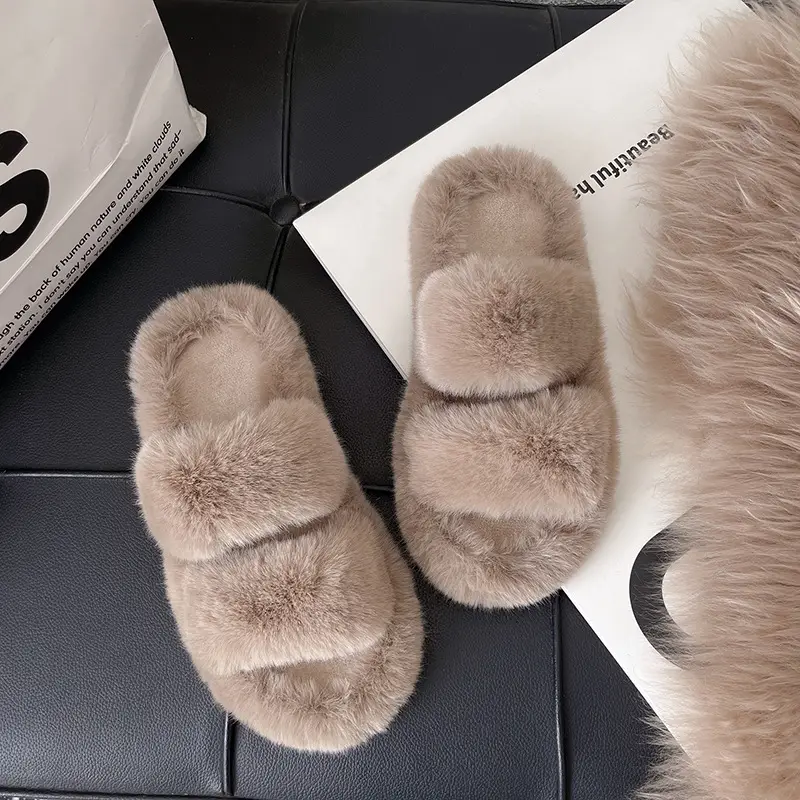 Thick-soled height-increasing fluffy slippers for women's outerwear ins home home explosion non-slip all-match autumn and winter cotton slippers