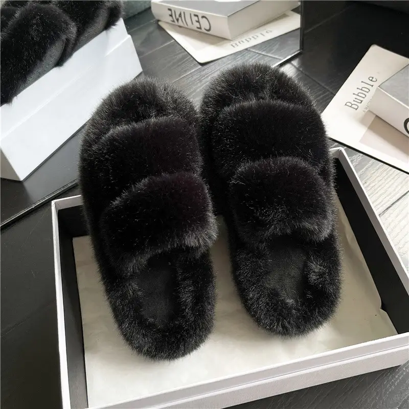 Thick-soled height-increasing fluffy slippers for women's outerwear ins home home explosion non-slip all-match autumn and winter cotton slippers