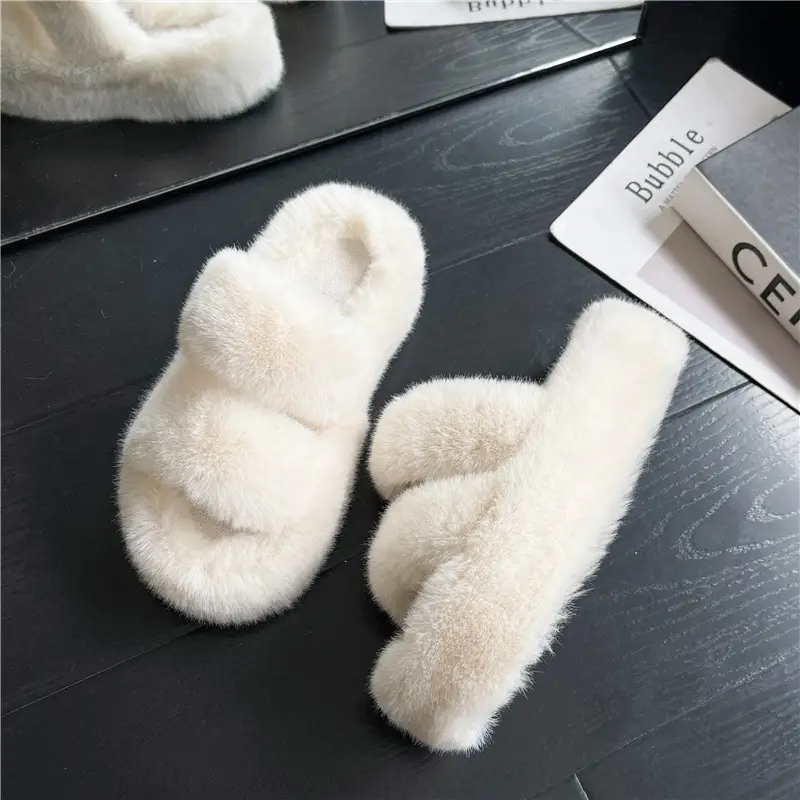 Thick-soled height-increasing fluffy slippers for women's outerwear ins home home explosion non-slip all-match autumn and winter cotton slippers