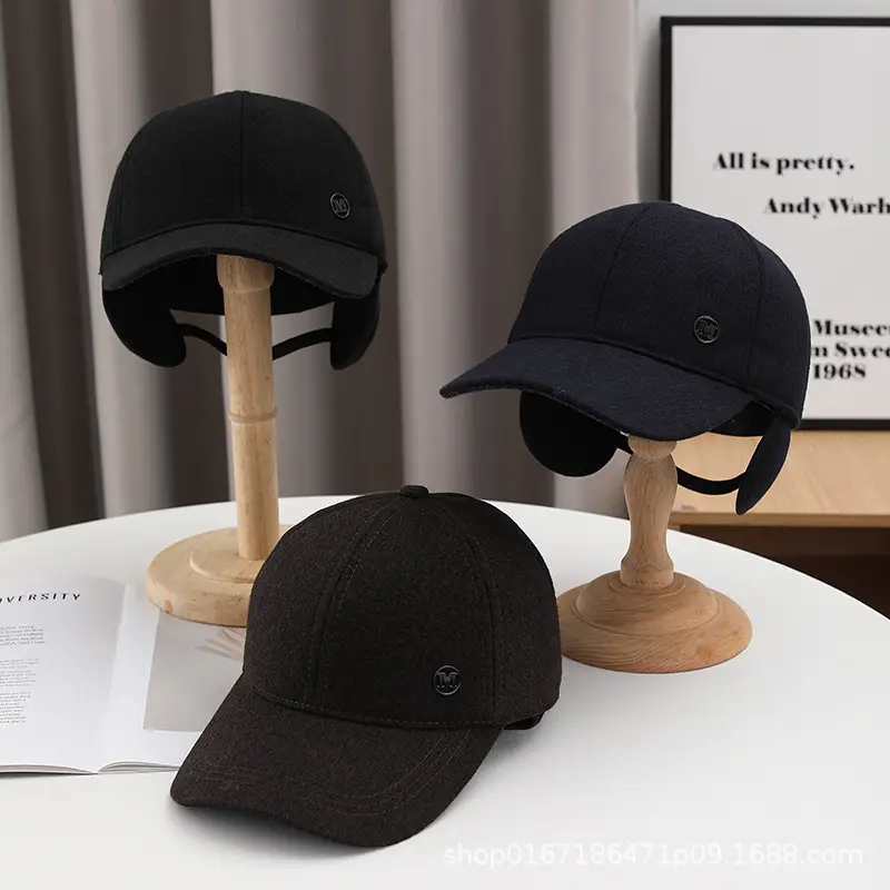 Men's Black Baseball Cap Winter Warm Ear Protection - Image 6