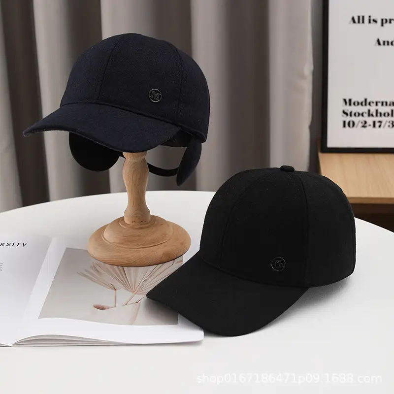 Men's Black Baseball Cap Winter Warm Ear Protection - Image 7