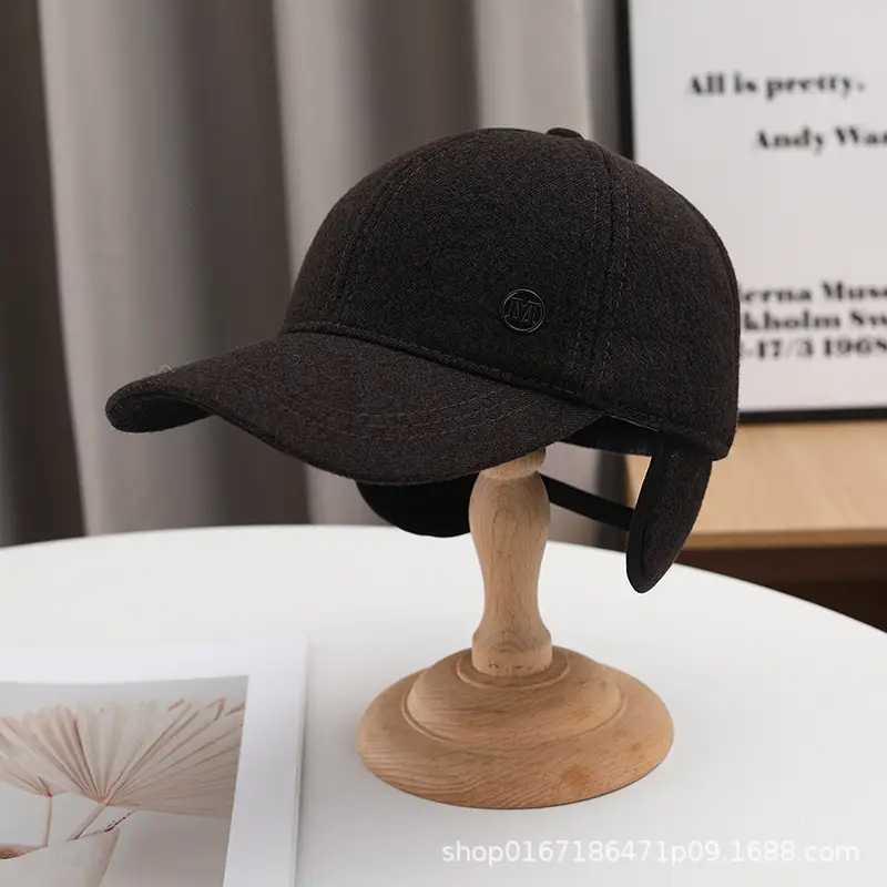 Men's Black Baseball Cap Winter Warm Ear Protection - Image 8