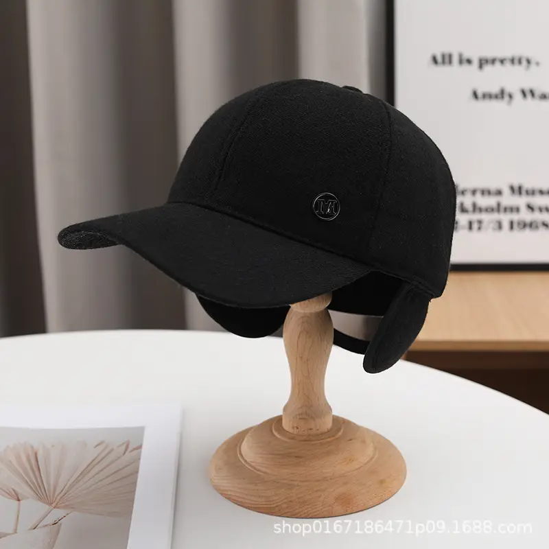 Men's Black Baseball Cap Winter Warm Ear Protection - Image 3