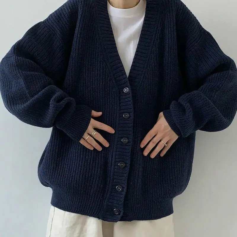 2024 Vintage Dark Blue Knitted Cardigan for Women