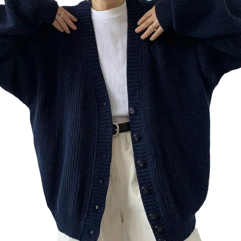 2024 Vintage Dark Blue Knitted Cardigan for Women