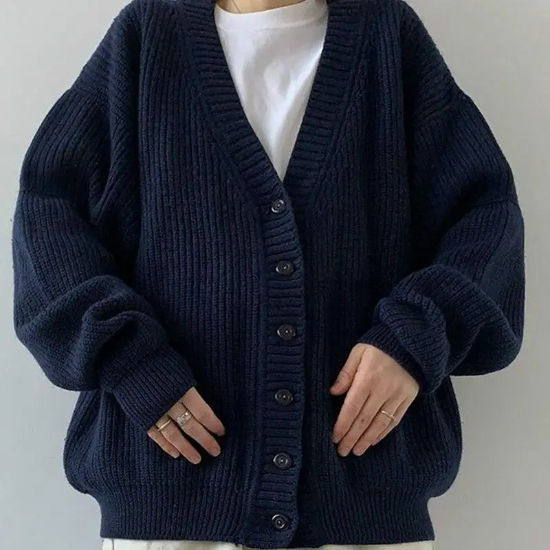 2024 Vintage Dark Blue Knitted Cardigan for Women — feature 18