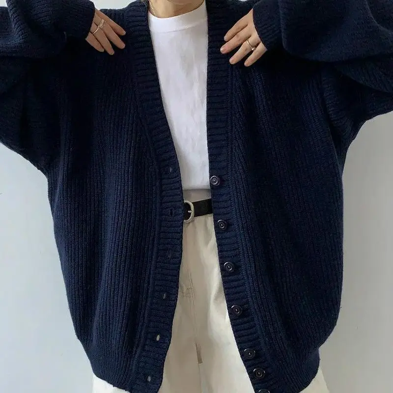 2024 Vintage Dark Blue Knitted Cardigan for Women — feature 19
