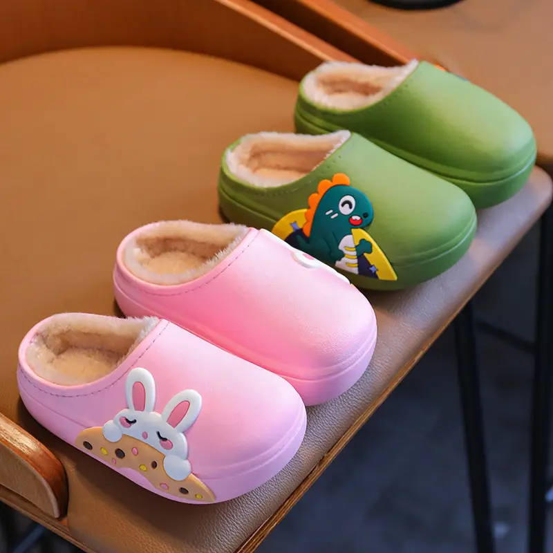Rabbit Dinosaur Children's Cotton Slippers for Autumn and Winter, Waterproof and Non-Slip, for Middle-Aged and Older Children, Boys and Girls, Furry Slippers, Non-Slip and Wear-Resistant