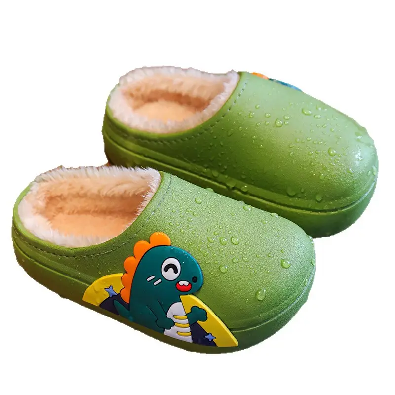 Rabbit Dinosaur Children's Cotton Slippers for Autumn and Winter, Waterproof and Non-Slip, for Middle-Aged and Older Children, Boys and Girls, Furry Slippers, Non-Slip and Wear-Resistant