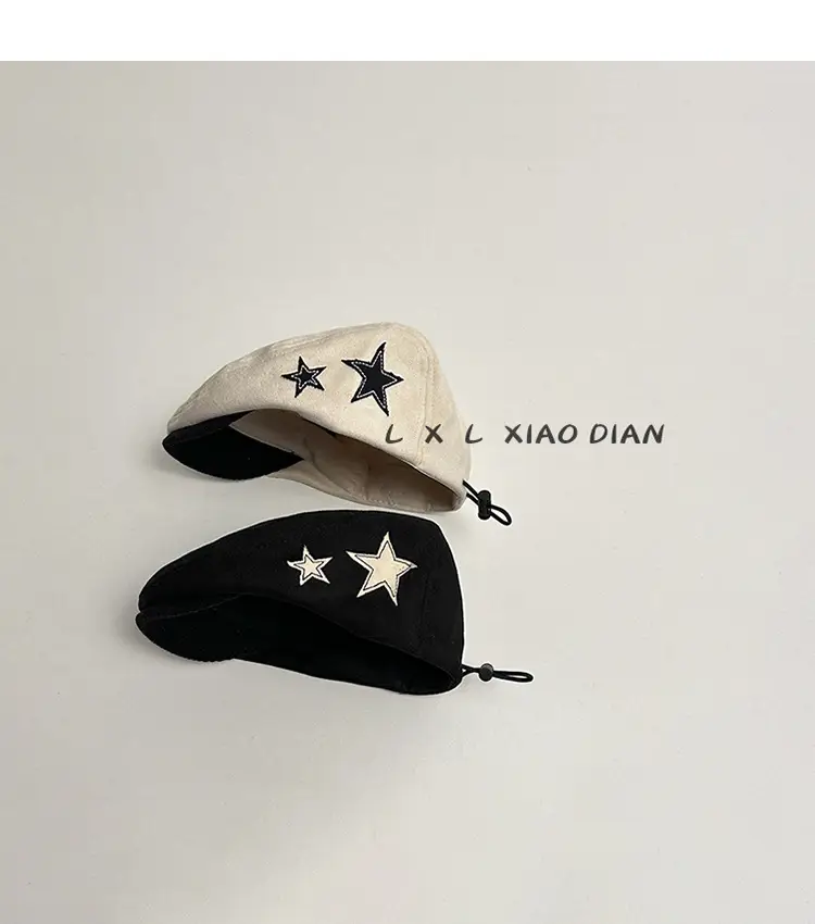 Children's Five-pointed Star Cap Black Beige White — feature 10