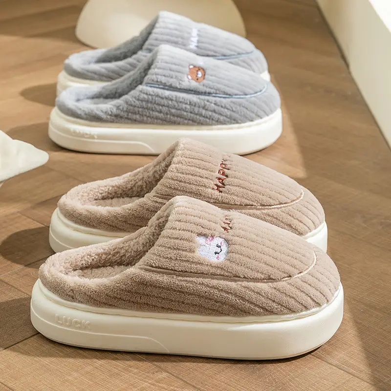 New Style Dung-feeling Cotton Slippers Men's Autumn and Winter Indoor Thick-soled Warm Household Velvet Bag with Woolen Slippers for Women
