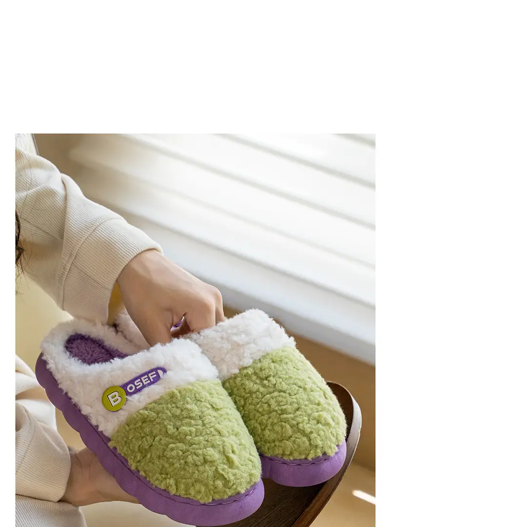 New Style Dung-feeling Cotton Slippers Men's Autumn and Winter Indoor Thick-soled Warm Household Velvet Bag with Woolen Slippers for Women — feature 11
