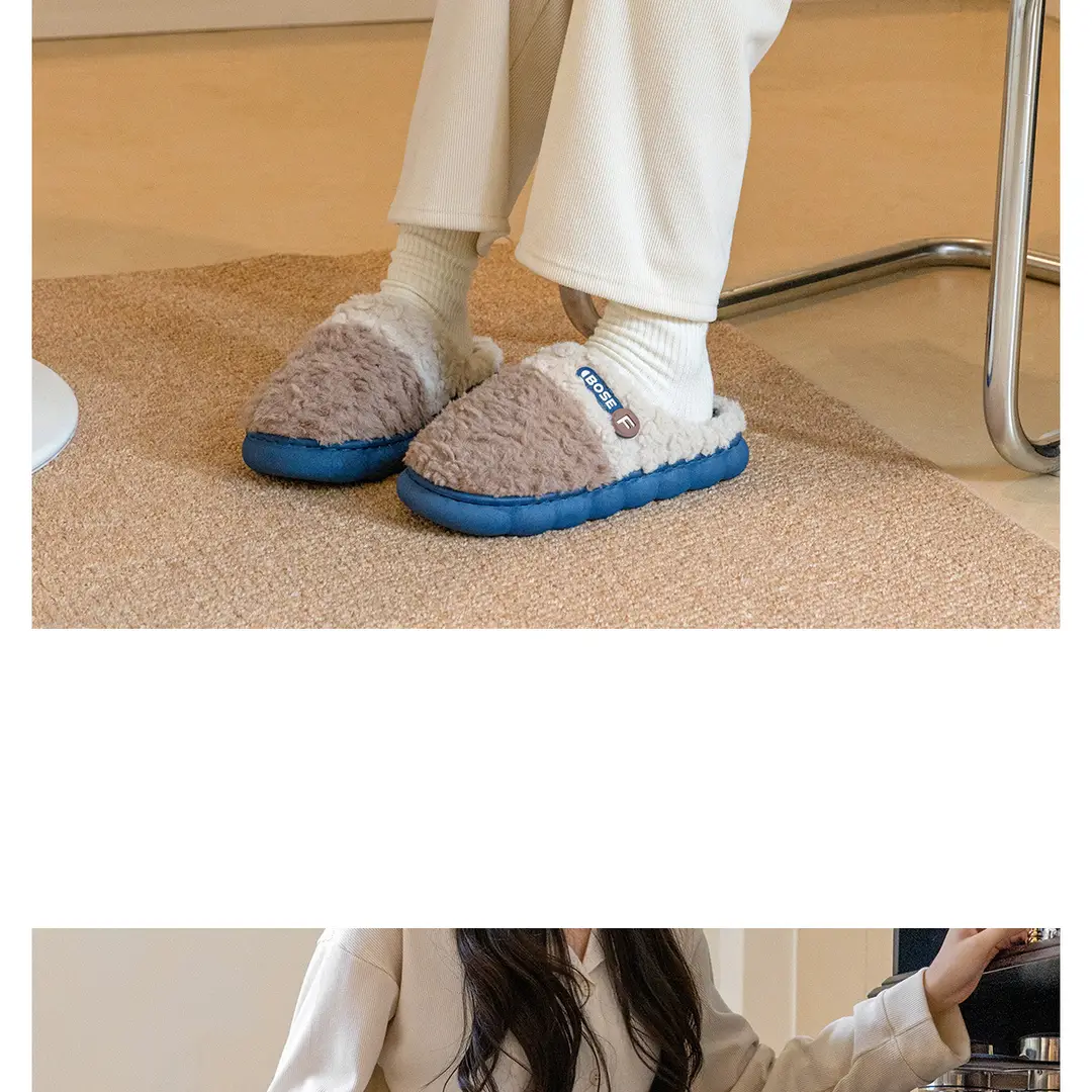 New Style Dung-feeling Cotton Slippers Men's Autumn and Winter Indoor Thick-soled Warm Household Velvet Bag with Woolen Slippers for Women — feature 14