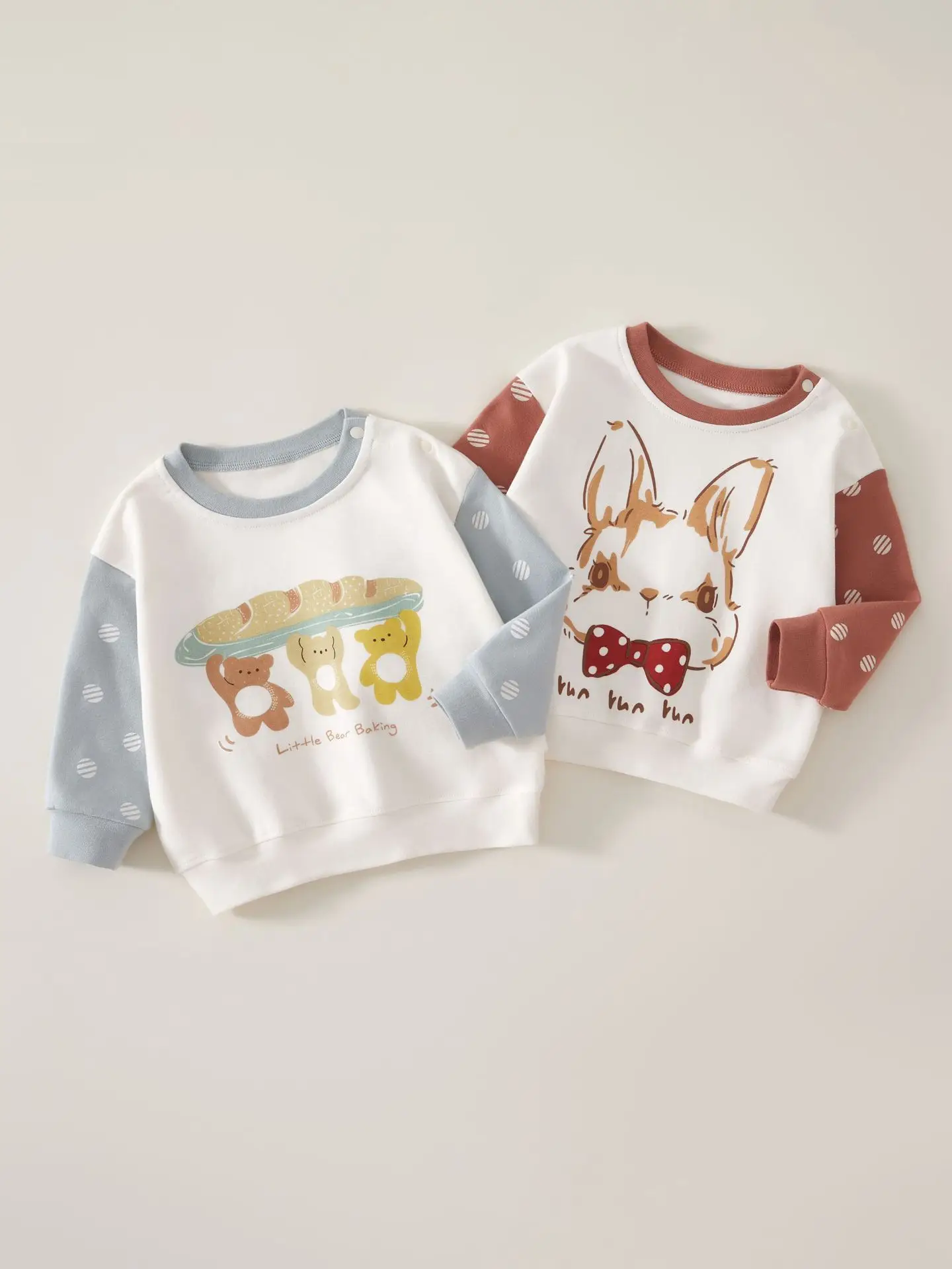 Baby's Cute Long Sleeve T-Shirt Set White Brown - Image 4