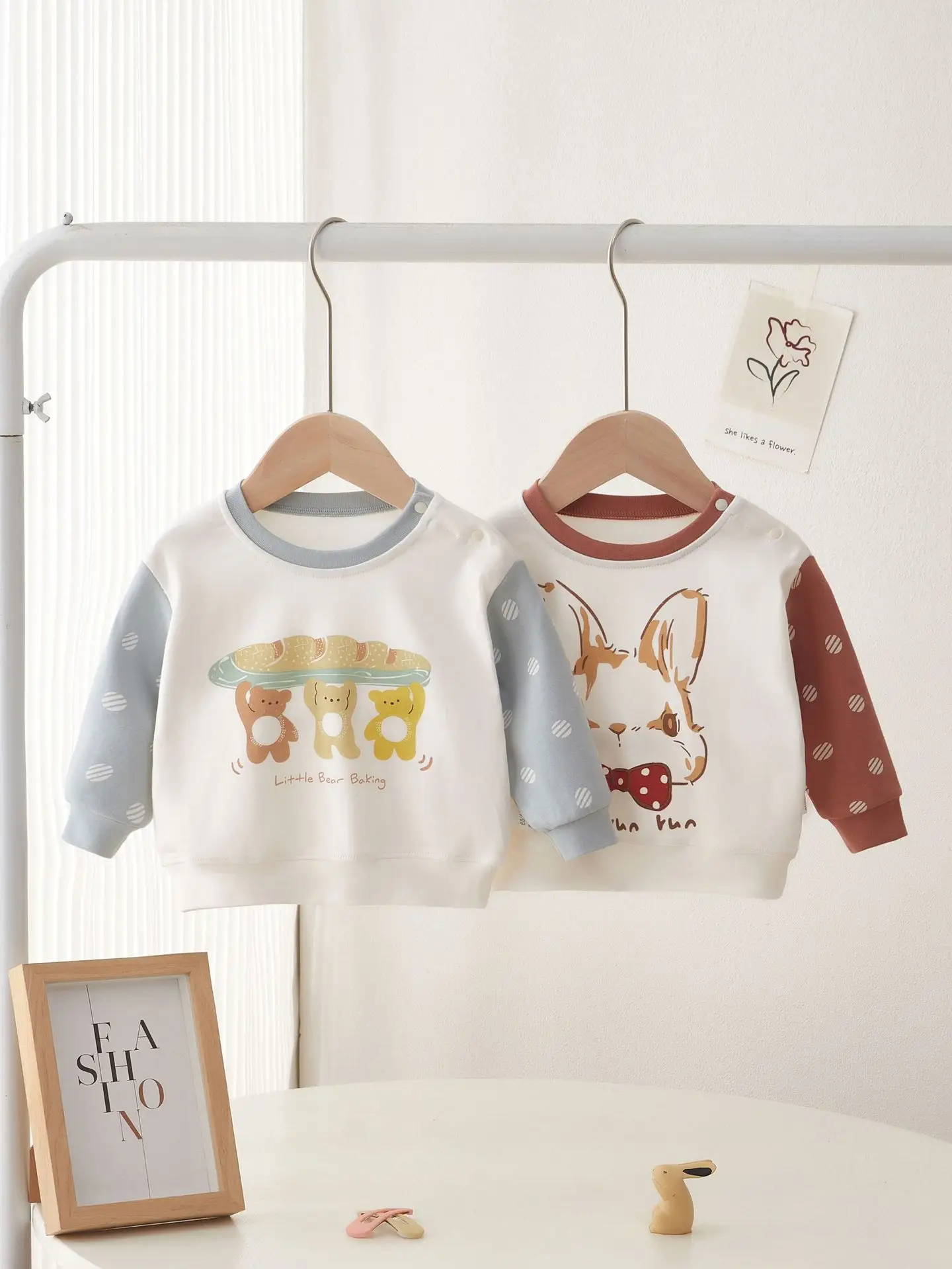 Baby's Cute Long Sleeve T-Shirt Set White Brown - Image 5