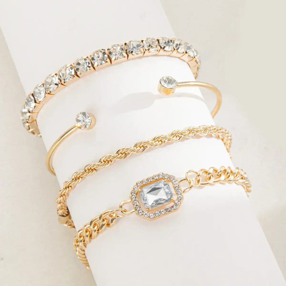Alloy Bracelet Set with Diamond Accents for Women