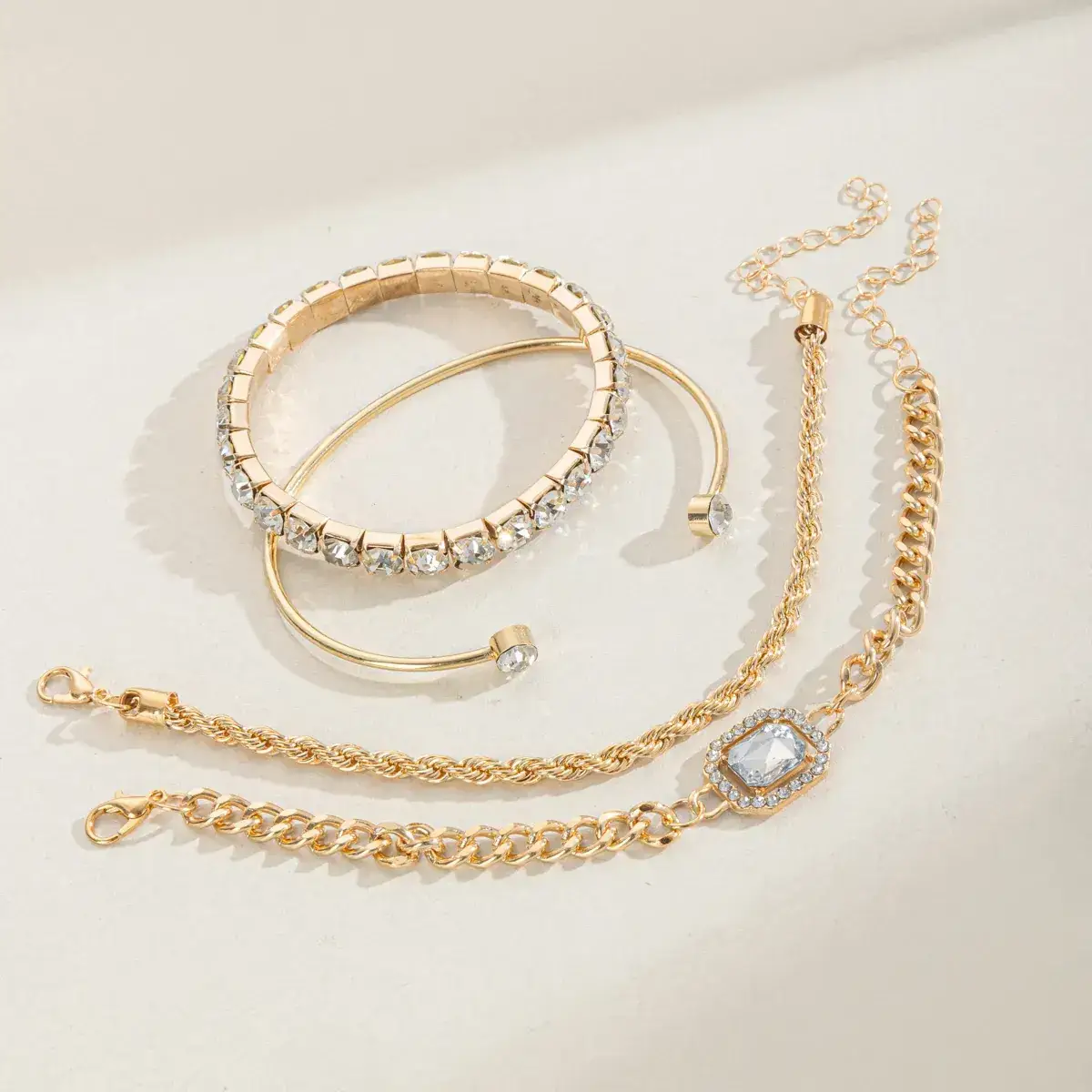 Alloy Bracelet Set with Diamond Accents for Women