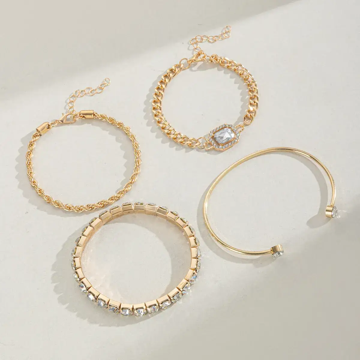 Alloy Bracelet Set with Diamond Accents for Women