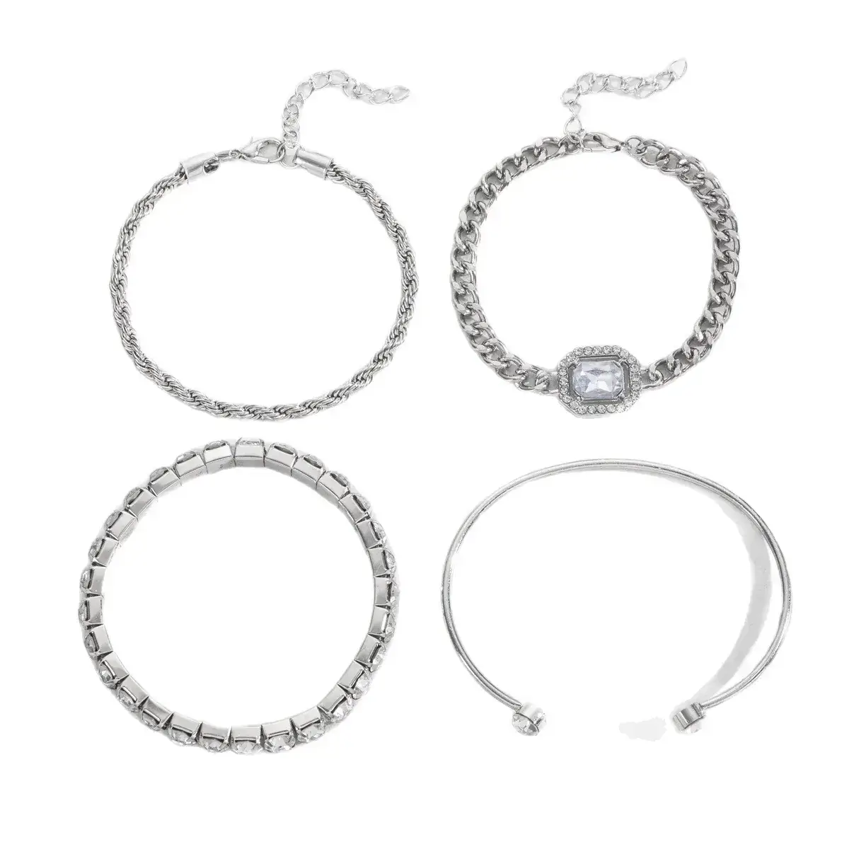 Alloy Bracelet Set with Diamond Accents for Women