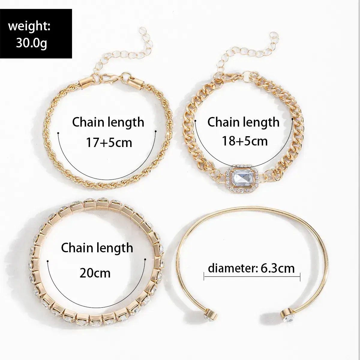 Alloy Bracelet Set with Diamond Accents for Women — feature 6