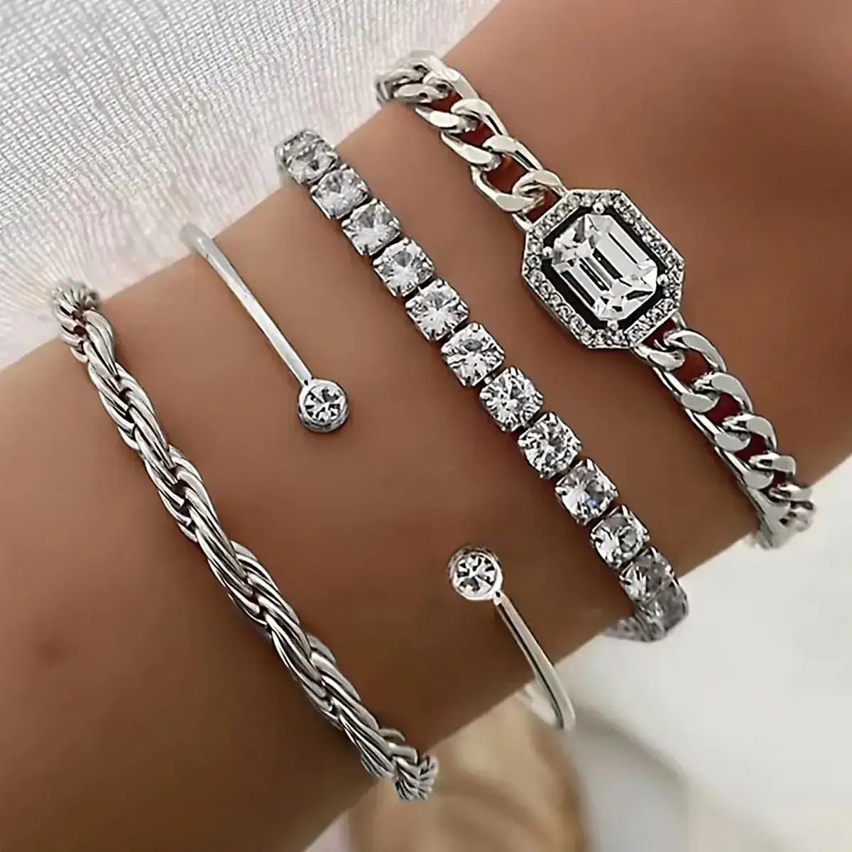 Alloy Bracelet Set with Diamond Accents for Women — feature 8