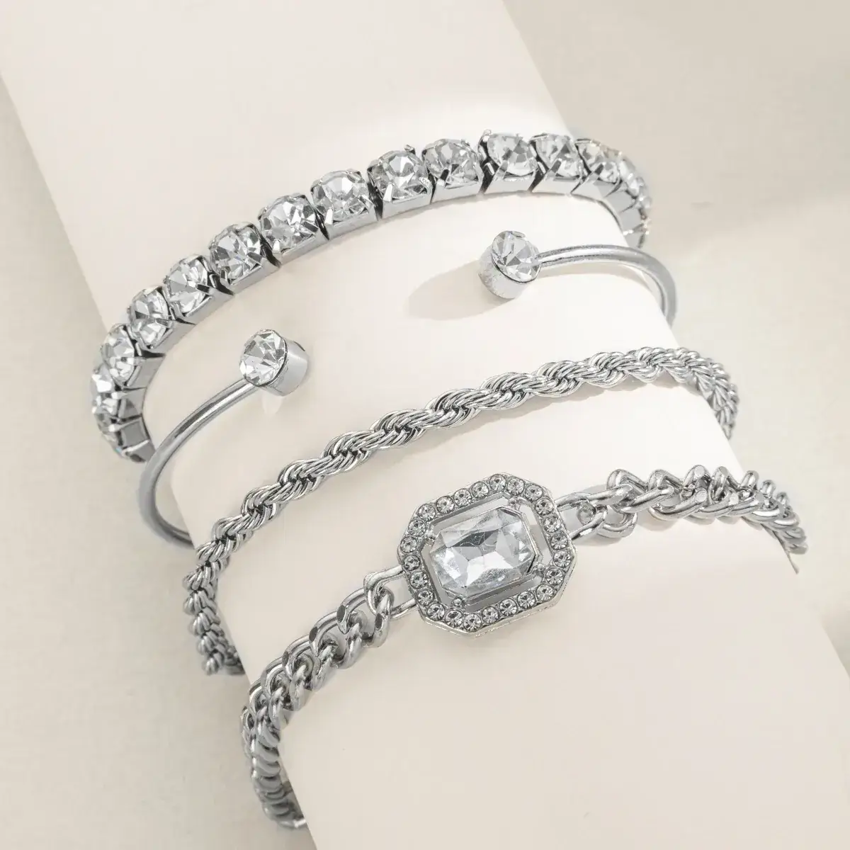Alloy Bracelet Set with Diamond Accents for Women