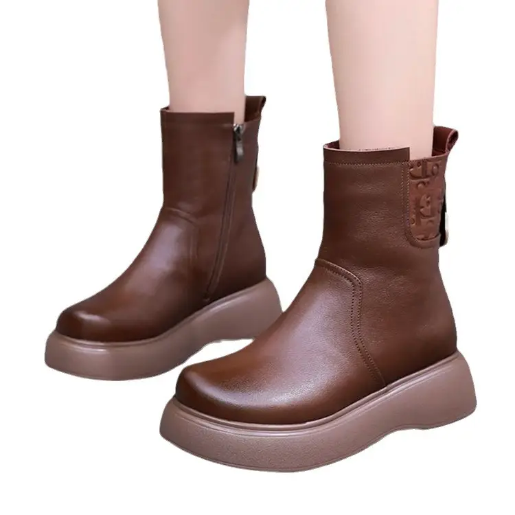 Women Cold-Proof Thick Leather Boots Winter 2024