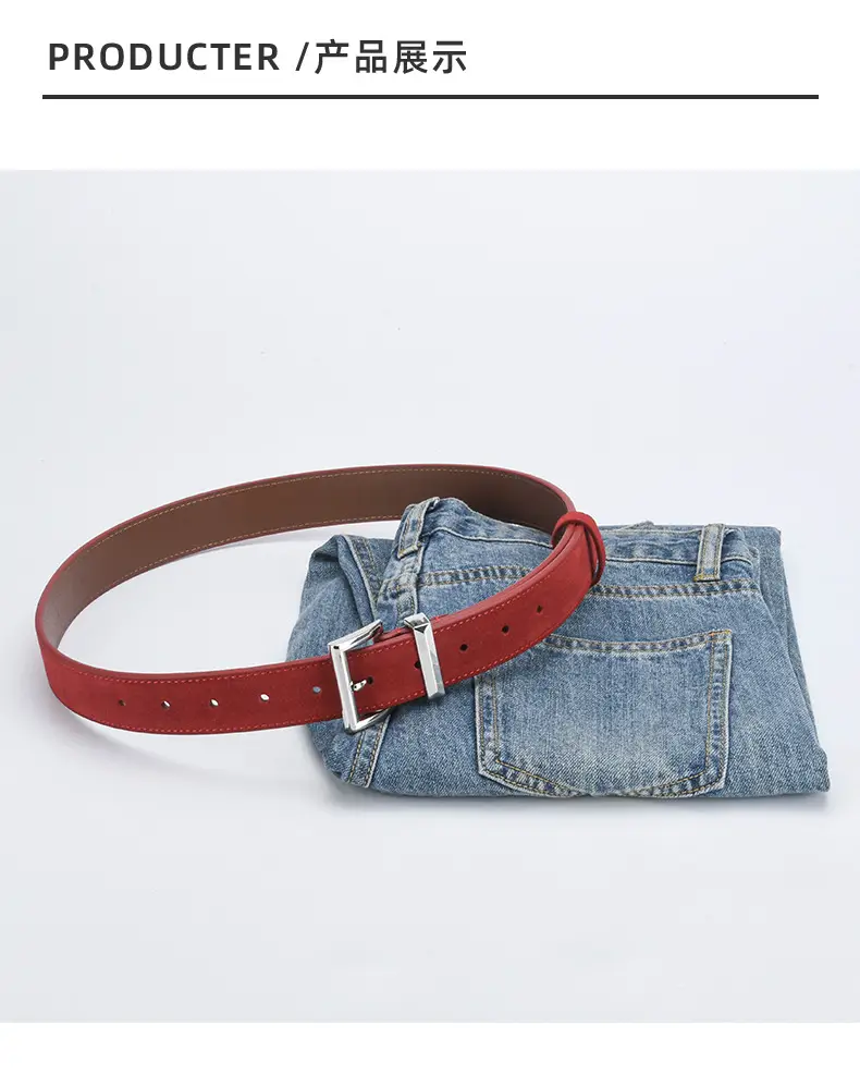 Women's Frosted Leather Belt Croc Brown — feature 10