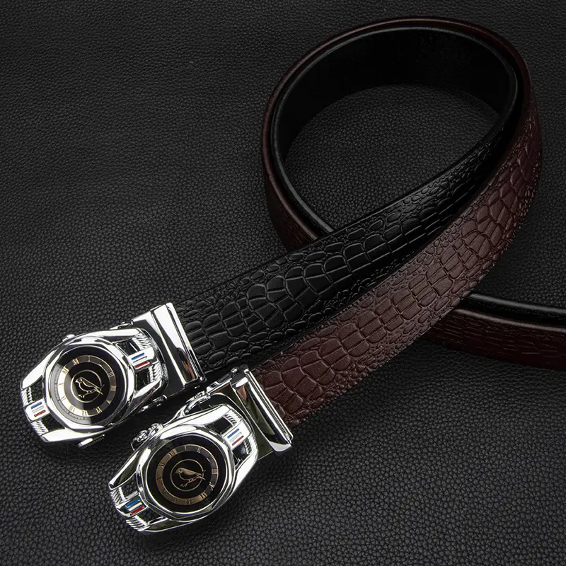 New Men's Automatic Buckle Leather Belt Brown Croc - Image 4