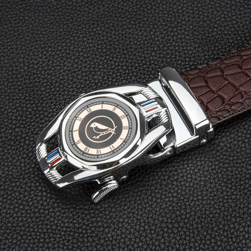 New Men's Automatic Buckle Leather Belt Brown Croc - Image 5