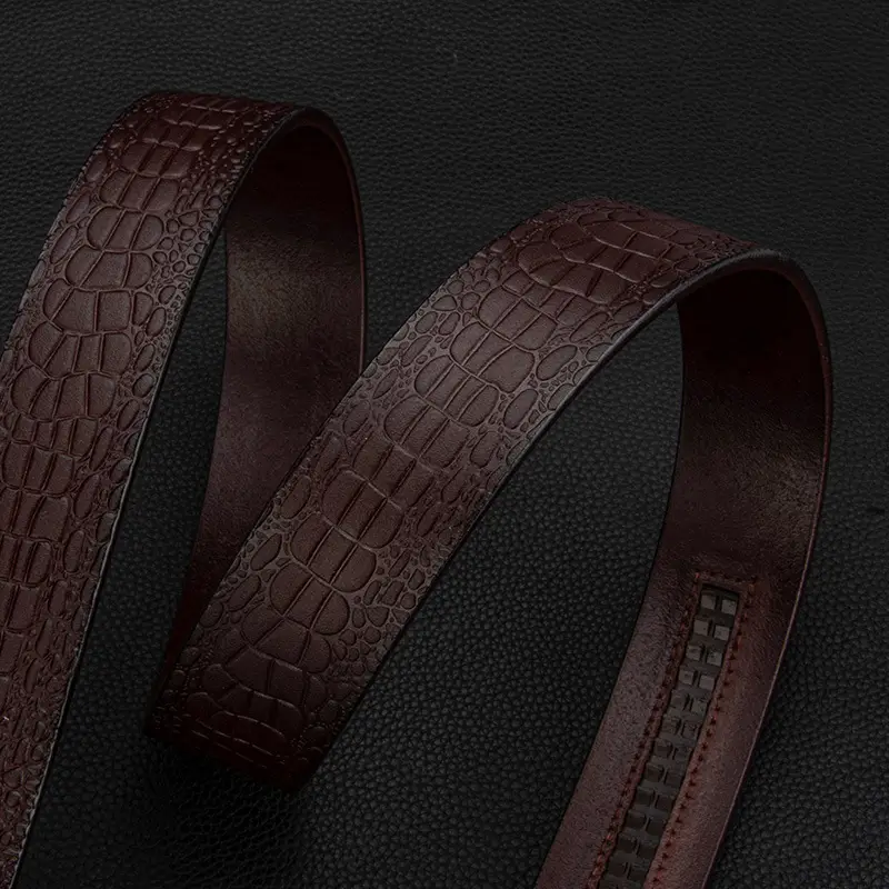 New Men's Automatic Buckle Leather Belt Brown Croc - Image 6