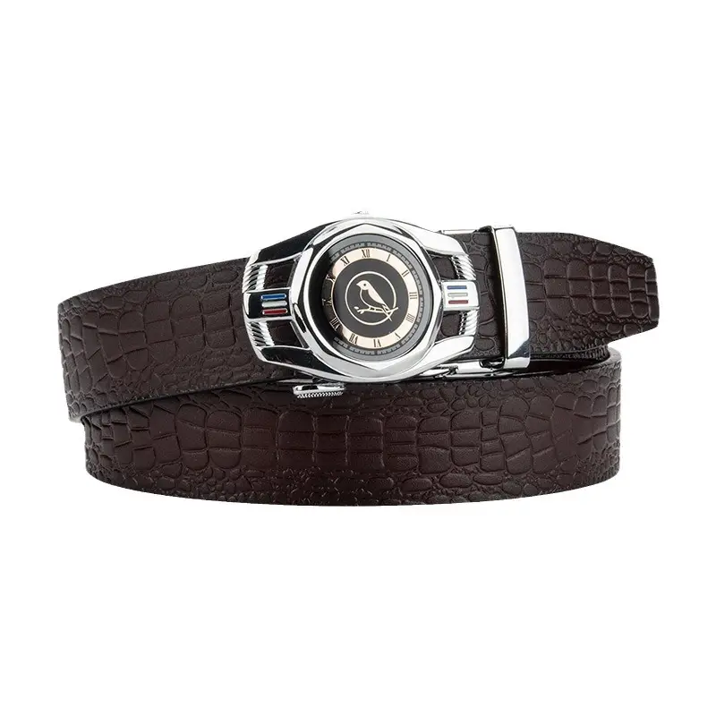 New Men's Automatic Buckle Leather Belt Brown Croc - Image 7