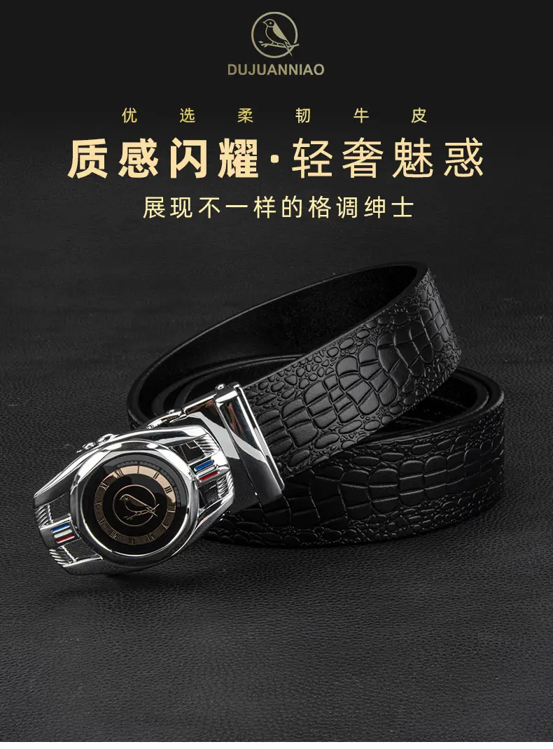 New Men's Automatic Buckle Leather Belt Brown Croc — feature 1