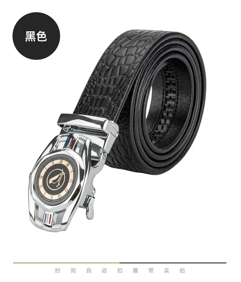 New Men's Automatic Buckle Leather Belt Brown Croc — feature 11